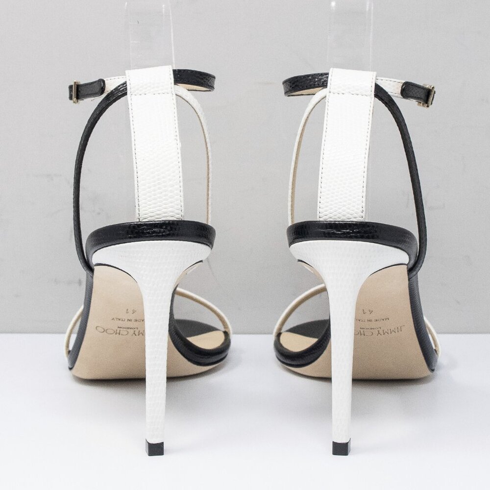 Jimmy Choo Minny 85 Black/White Leather Sandals (Multiple Sizes) - Picture 6 of 6